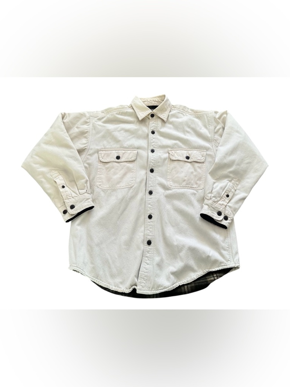 Men's Casual Off-White Denim Fleece Lined Button-Down Shirt Jacket